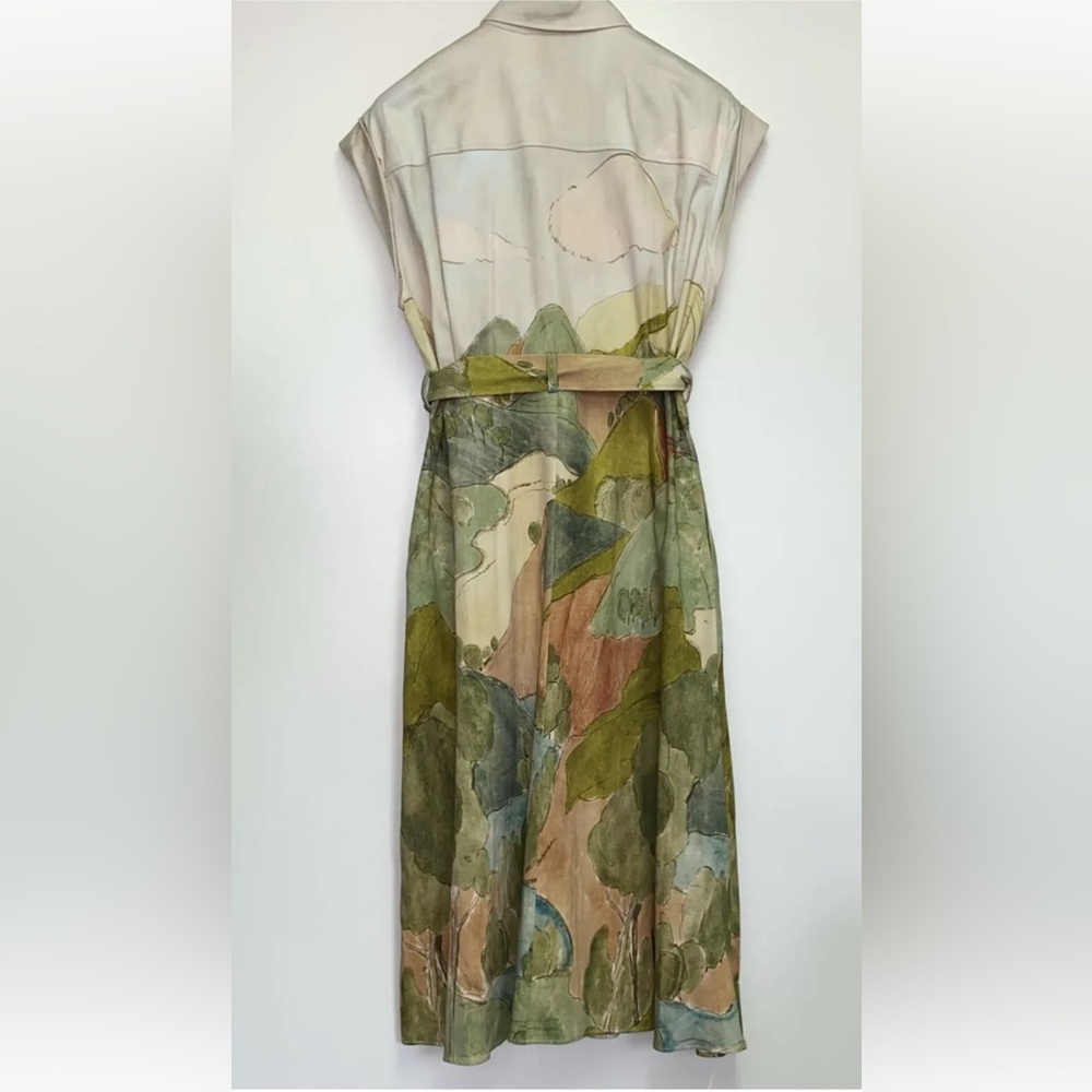 ZARA ZW COLLECTION PRINT SHIRT DRESS XS MIDI COLLAR SS24 l NWOT - Picture 7 of 8